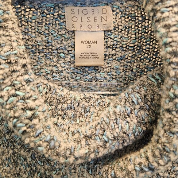 Size 2X Sigrid Olsen Blue and Gray Marled Sweater - Picture 2 of 5